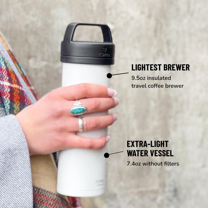 ESPRO P0 Ultralight French Press Coffee Maker for Travel, Vacuum Insulated Stainless Steel, 16 Ounces, Chalk White - Image 4